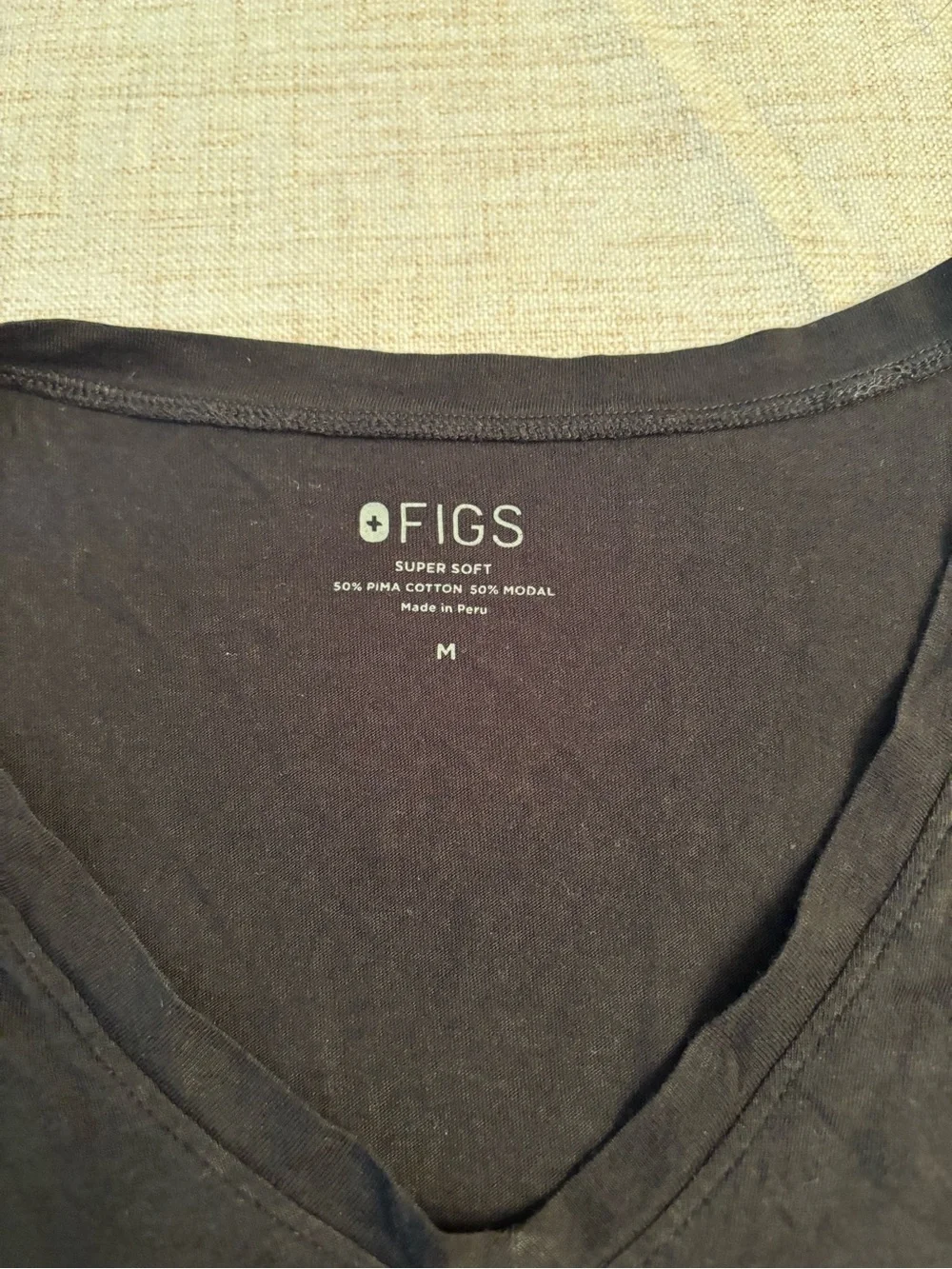 Figs Black V-Neck Tee Top Medium